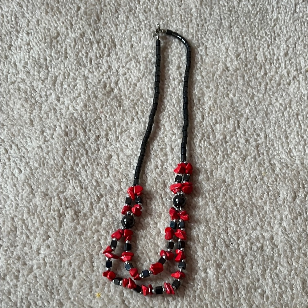 Elegant Red and Black Beaded Necklace